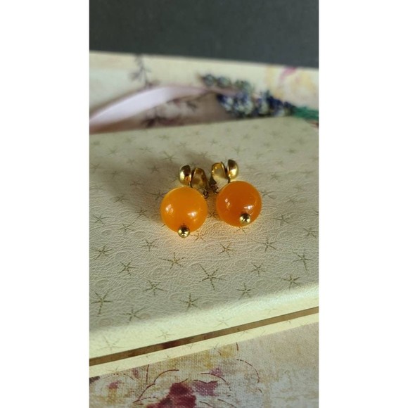 Celebrity Orange Dangling Clip-on Earrings - Picture 8 of 10